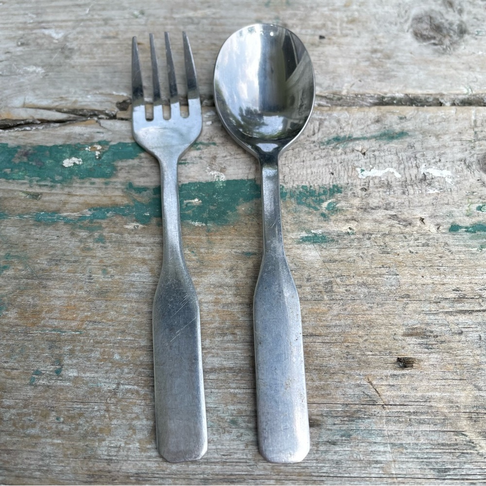Sanitoy Childs vintage silver stainless fork & spoon